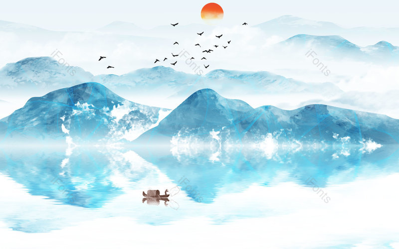 中国风手绘冬天风景山水插画背景设计,插画/手绘图,插画/手绘图库,插画/手绘图下载,插画/手绘